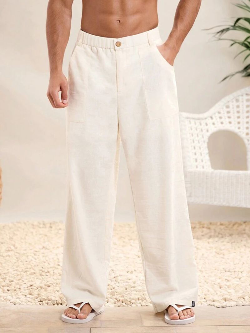 Vêtements pour hommes Couleur unie Pantalons décontractés en coton et lin pour hommes Pantalons amples de style nouveau_voghion.com