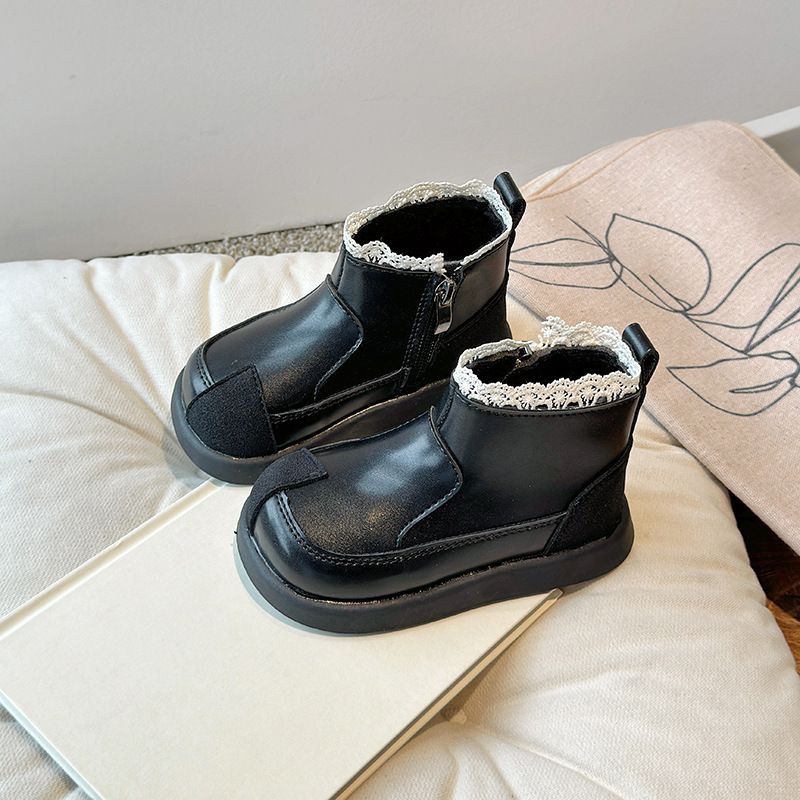 Kids' shoes version of girls leather boots children boots lace lace girl princess cotton boots baby children's shoes short boots_voghion.com