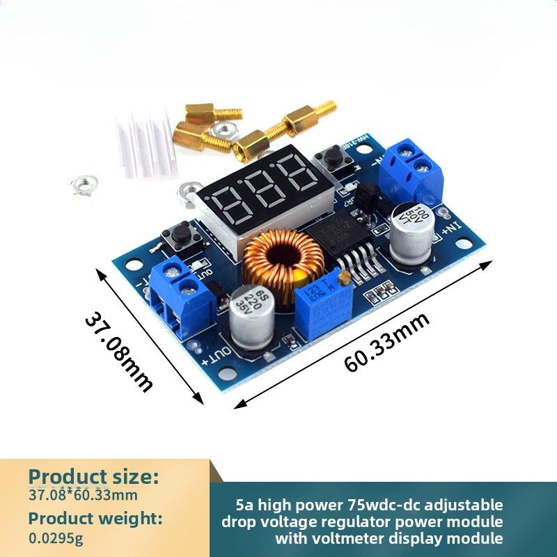 5A High-power 75W DC-DC Adjustable Step-down Regulated Power Supply Module With Voltmeter Display Module_voghion.com