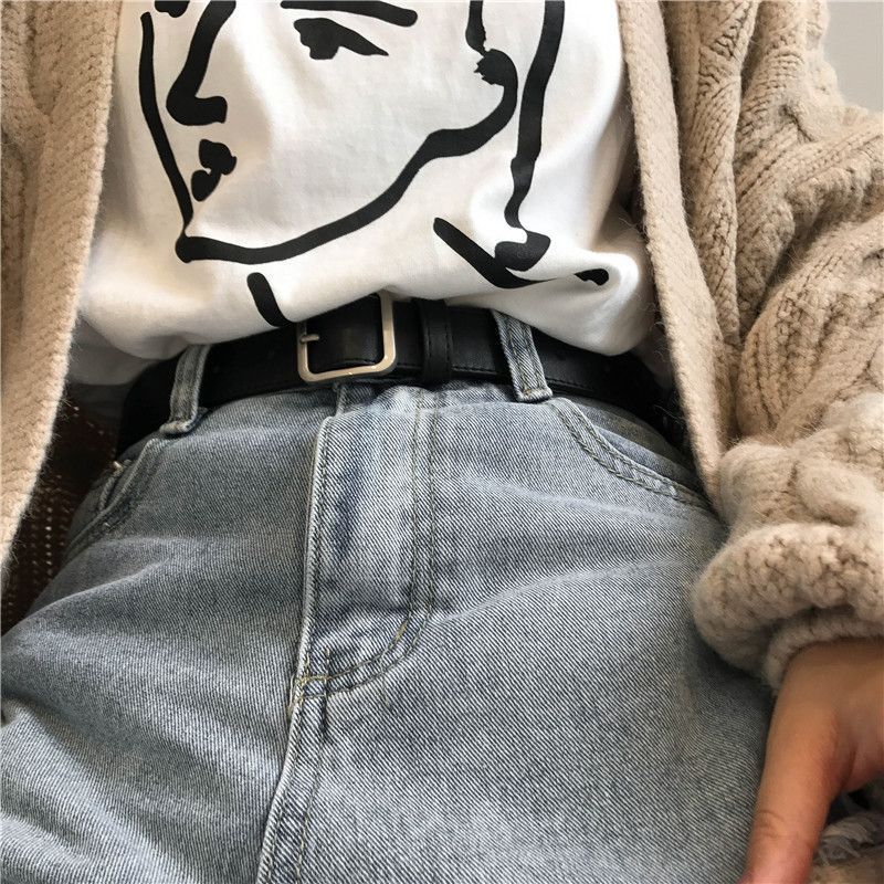 Ceinture pour femme, simple et polyvalente, style coréen, style décontracté étudiant, boucle carrée décorative en cuir_voghion.com