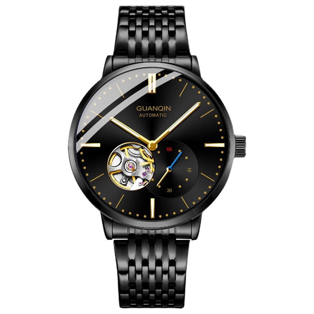 Orologio da polso da uomo GUANQIN con scheletro automatico, meccanico, luminoso, in acciaio inossidabile, stile vintage, con zaffiro, impermeabile_voghion.com