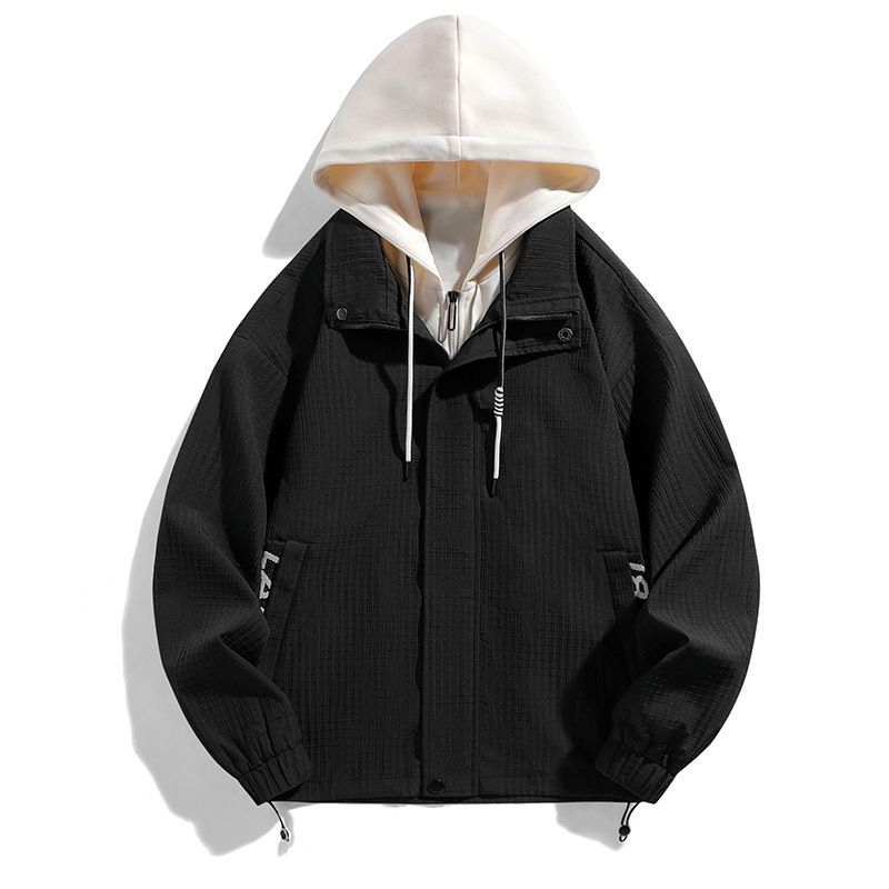 Giacca in due pezzi finta da uomo autunno e inverno nuova marca alla moda giacca casual allentata con cappuccio da uomo vestiti autunnali tutti abbinati top di moda_voghion.com