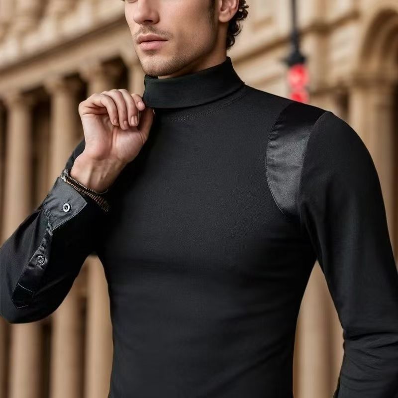 Maglietta attillata a maniche lunghe da allenamento per uomo, versatile esercizio muscolare, abbigliamento fitness, top, collo alto elastico, maglietta inferiore_voghion.com