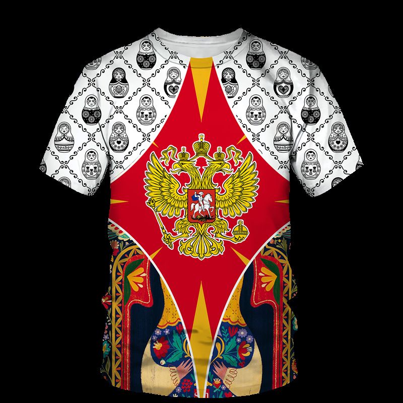 Unbeatable Quality 2024 Casual Loose Round Neck Russian Flag Short Sleeved Top T-shirt Men's Clothing_voghion.com