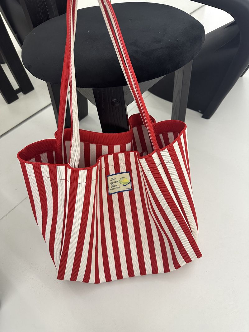 Stripe Large Casual Simple Commuter Bag 2025 Spring Summer New Trend Knitted Dopamine Texture Bag Fashion Versatile Casual Daily_voghion.com