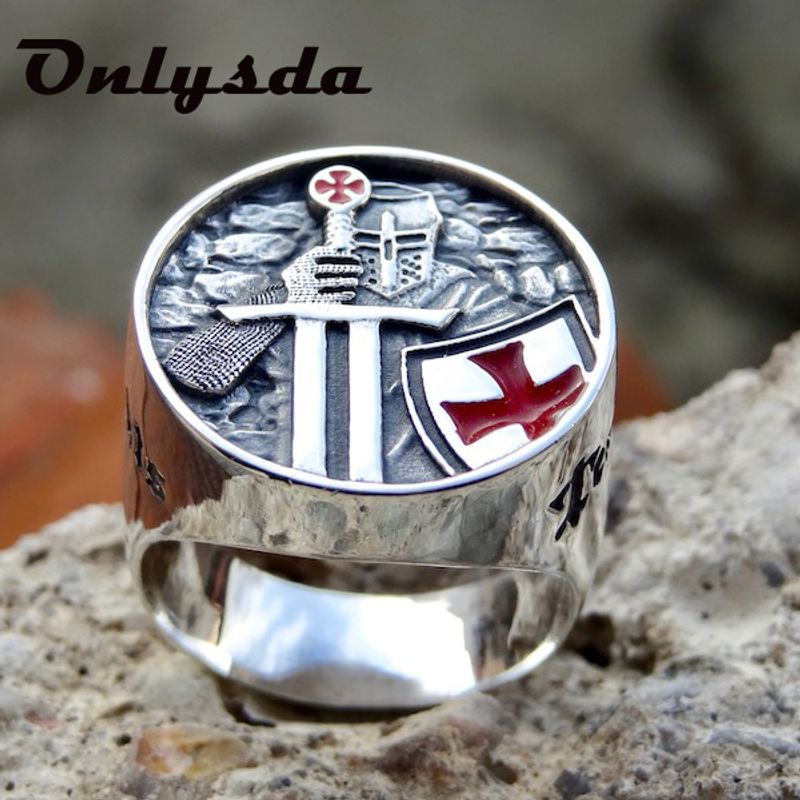 Großhandel Cool Stuff herren Ringe Edelstahl Rot Rüstung Schild Ritter Templer Kreuzfahrer Kreuz Ring Punk Schmuck_voghion.com