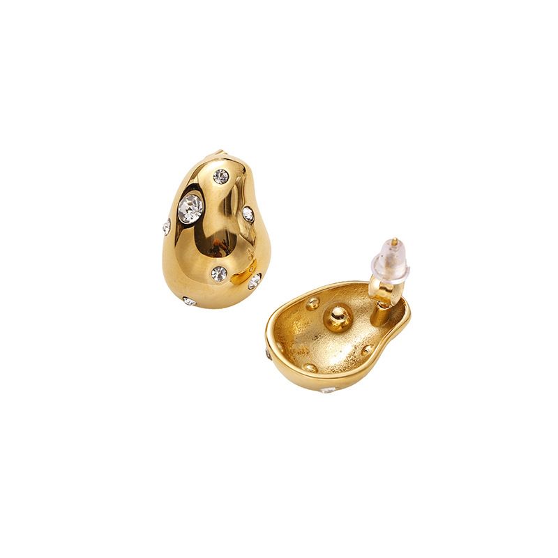 gold personality arc zircon water drop fashionable internet celebrity blogger atmospheric earrings retro earrings for women_voghion.com
