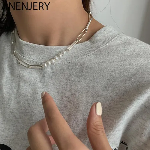 Spremne zalihe ANENJERY Sier Color Stack Pearl za žene Nakit za zabave Ogrlica Pokloni Nova moda Veleprodaja_voghion.com