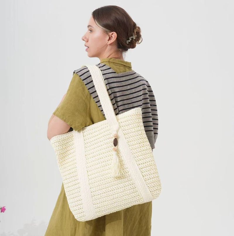Summer Versatile Women's Woven Large Capacity Beach New Straw Handheld Shoulder Tote Bag_voghion.com