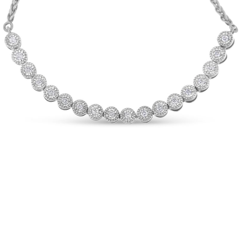 .925 Sterling Silver Miracle-Set Diamond Accented 6'-9' Adjustable Beaded Tennis Bolo Bracelet (H-I Color, I2-I3 Clarity)_voghion.com