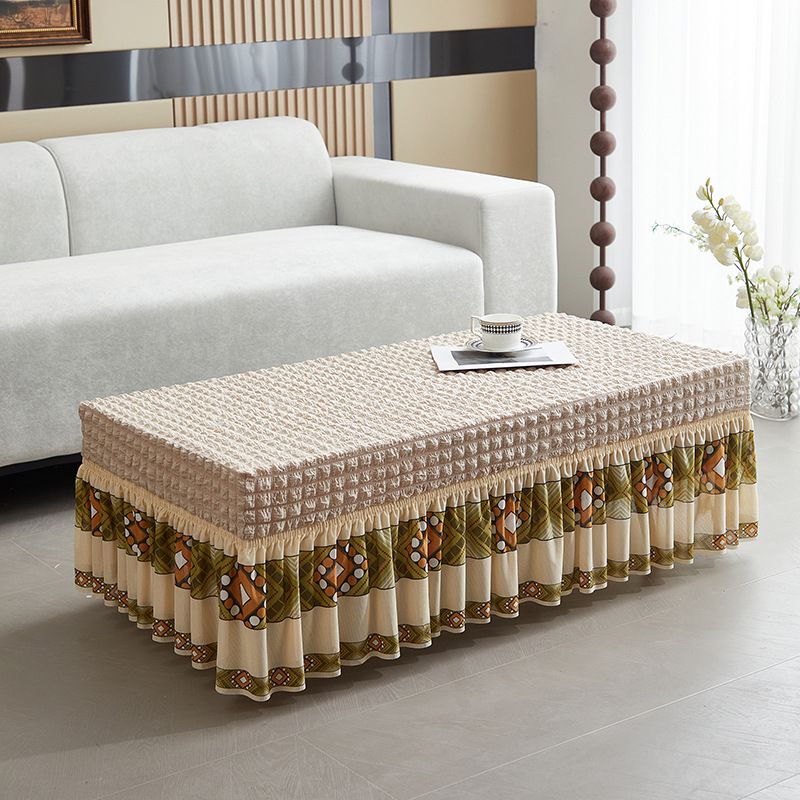 Bubble Hem Elastic Table Cover – Stretch Rectangular Tablecloth For Coffee & Dining Tables, Modern Solid Color Dust-Proof Protector_voghion.com