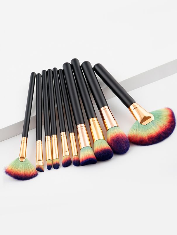 10 schwarzes, vierfarbiges Haar-Make-up-Pinselset_voghion.com