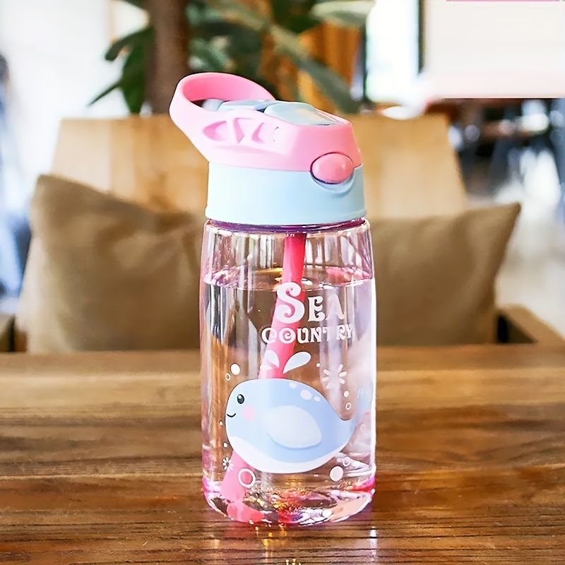 1 Stück 16,23 oz süße Cartoon-Wasserflasche, tragbarer Sport-Wasserbecher mit Strohhalm, geeignet für Outdoor-Camping-Picknick-Reisen_voghion.com