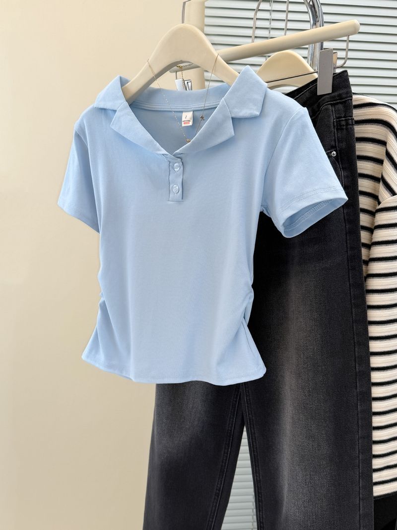 T-shirt à manches courtes pour femme, haut court amincissant à taille droite et épaules dénudées, nouvelle collection été_voghion.com