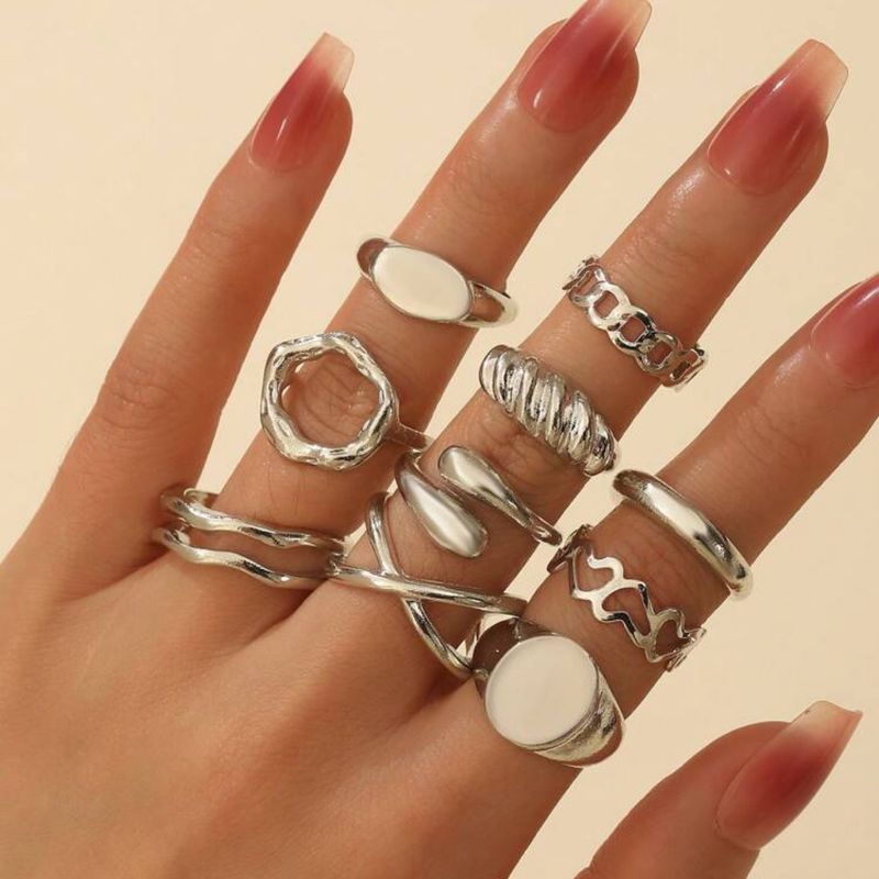Jewelry Punk Style Metal Glossy Set Exaggerated Geometric High-end Knuckle Ring_voghion.com