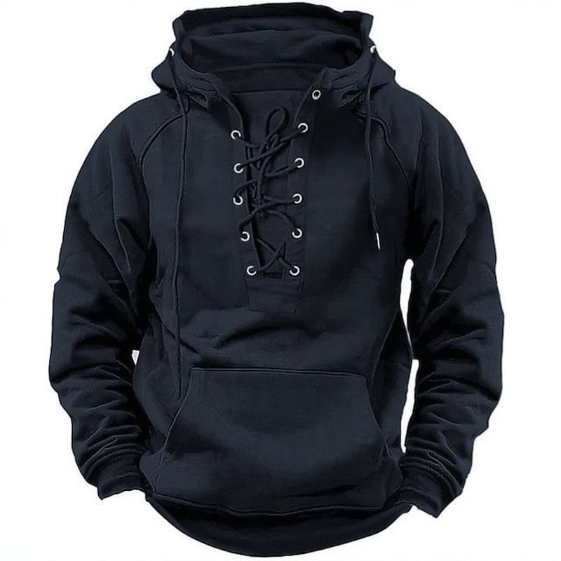 Abbigliamento da uomo, stile retrò, con cappuccio, lacci, maniche lunghe, maglietta casual autunnale_voghion.com