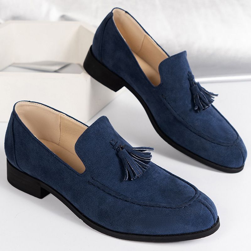 Men’s Shoes Spring New Round Head Fashionable Tassel Casual Low Top Loafers One Step Low Heeled Temperament Large Size Men's Shoes_voghion.com