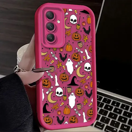 Custodia in silicone per Samsung Galaxy S25, S24, S23 Ultra, S22, S21 Plus FE 5G, A54, A34, A14, A73, A53, A33 5G, con motivo fantasma di Halloween._voghion.com