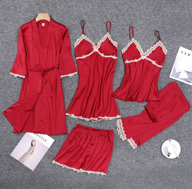 Silky Long-Sleeve Loungewear Set – 5-Piece Viscose Pajamas (S-XXL, 4 Colors)​_voghion.com