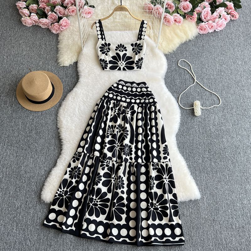 Abito da donna in maglia jacquard retrò, senza maniche, con gilet e gonna di media lunghezza, di alta qualità, due pezzi_voghion.com