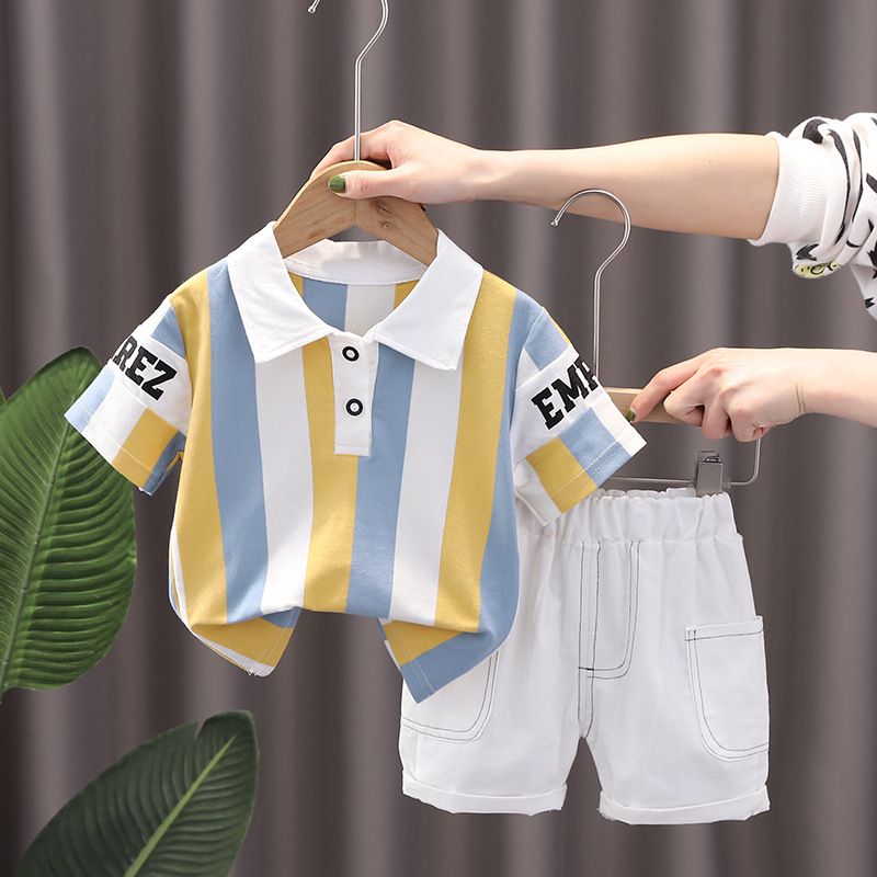 Sommer baby drengetøj mode stribet kortærmet t-shirt+shorts sportssæt børn 2 stk pige S 1-5Y børn_voghion.com