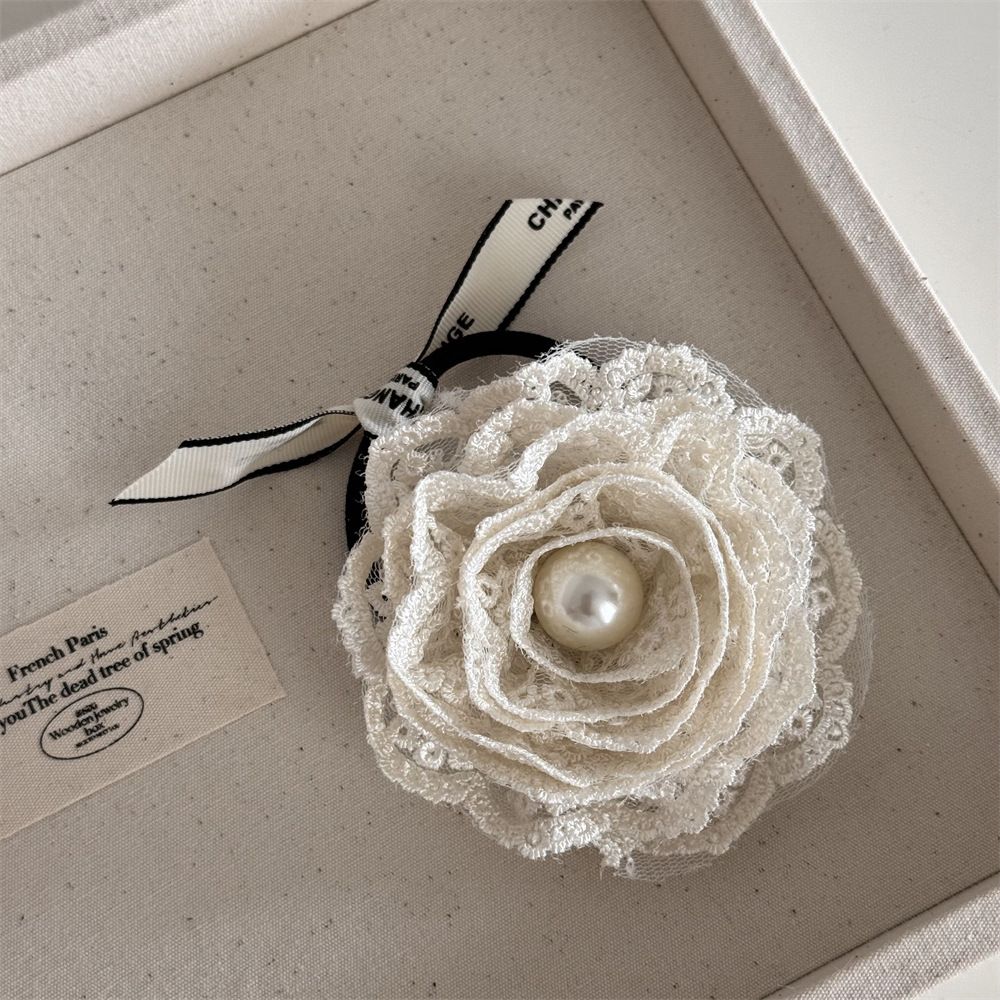 Milk White Lace Flower Pearl Bow Hairpin Pure Desire Temperament Grab Clip Shark Clip Disc Hair Card New Model_voghion.com