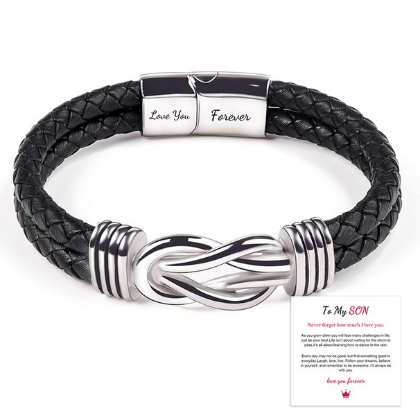 Bracciale da uomo in pelle con incisione "Ti amo per sempre", bracciale magnetico a doppio strato in acciaio inossidabile_voghion.com