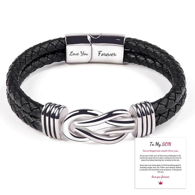Men's Jewelry Leather Bracelet Engraved Love You Forever Stainless Steel Magnetic Double Layer Twist Bracelet_voghion.com
