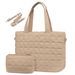 Bolso de mano de plumas para mujer, bolso para computadora portátil, bolso de mano de trabajo mullido con cremallera acolchada_voghion.com