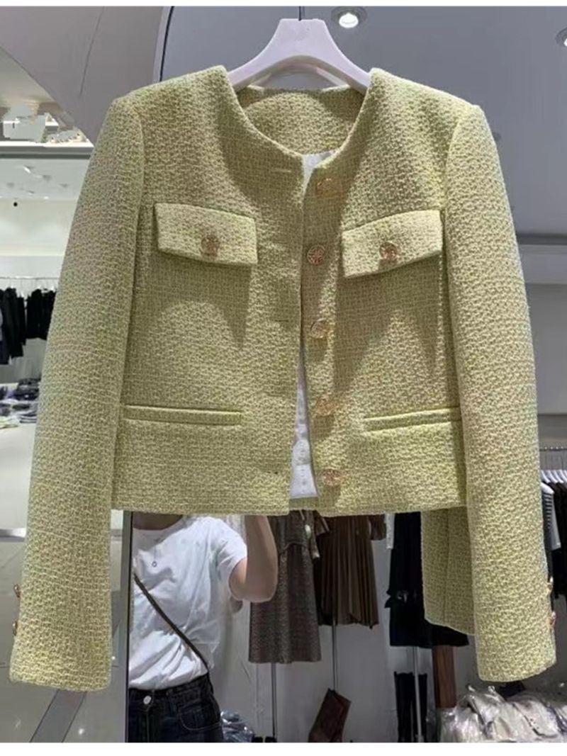 HMA Korean Chic Female Tweed Basic Jacket Coat Women Clothing Runway Style Woolen Outerwear_voghion.com
