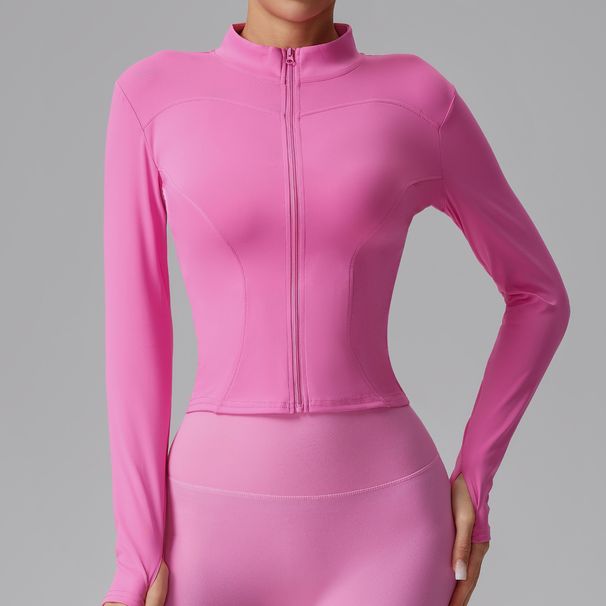 Women's Clothing Yoga Jacket With Stand Collar & Zipper - Slim Fit, Quick-Dry, Long Sleeve Workout Top For Running, Gym & Fitness (Multiple Colors)_voghion.com