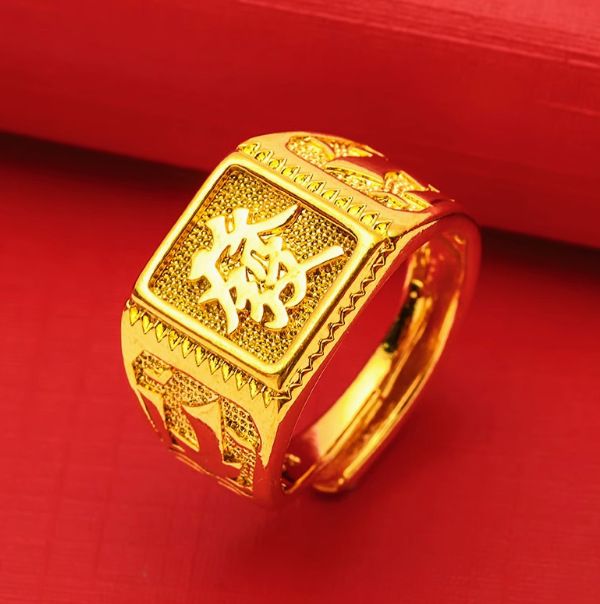 Bague pour homme en or véritable électroplaqué, style vietnamien, avec index et cheveux puissants_voghion.com