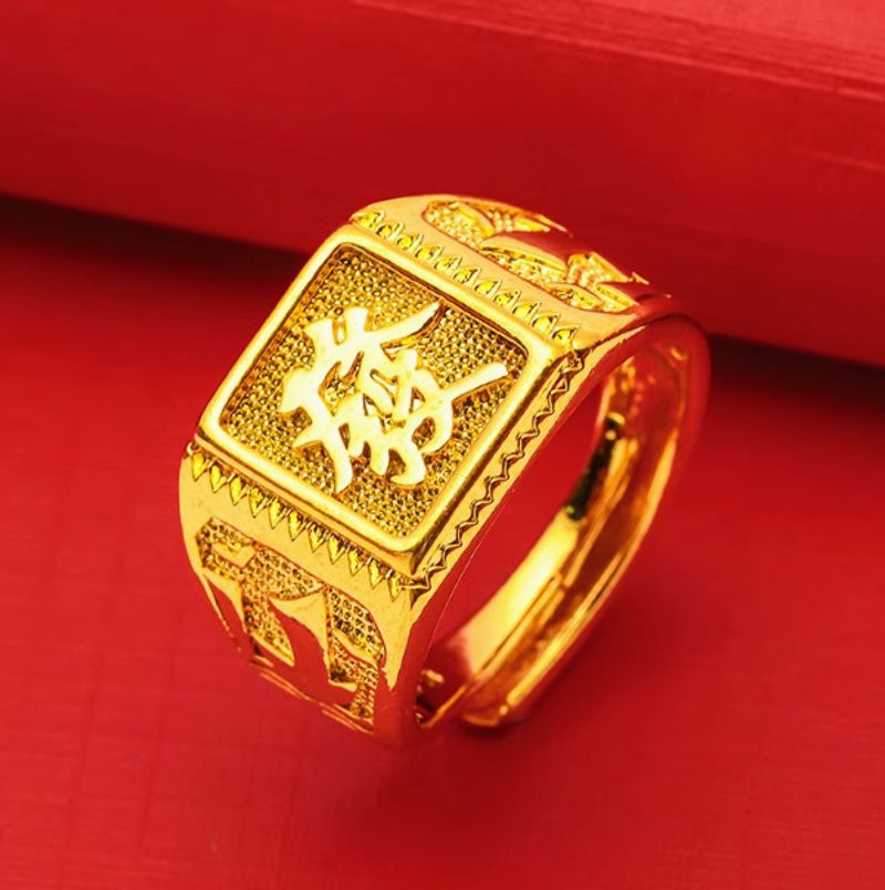 Vietnamesischer Sandgold-galvanisierter Echtgold-Männer-Zeigefinger-Haarring_voghion.com