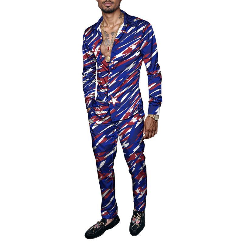 2025 Spring/Summer Men's Shirt Set Brand Printed Fashionable Simple Men's Luxury Lightweight Long Sleeve Suit_voghion.com