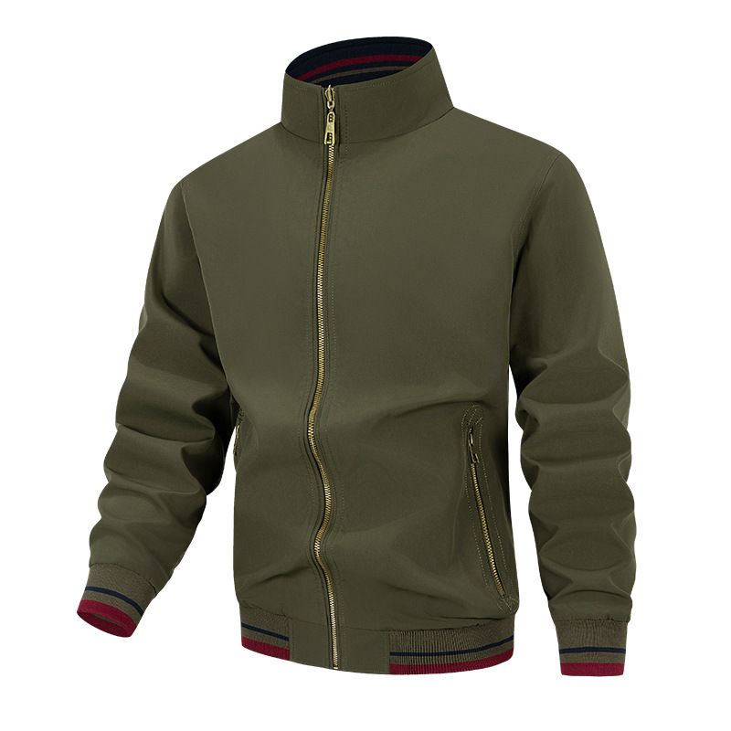 Men’s Reversible Bomber Jacket – Lightweight Polyester Zip-Up Coat With Stand Collar_voghion.com