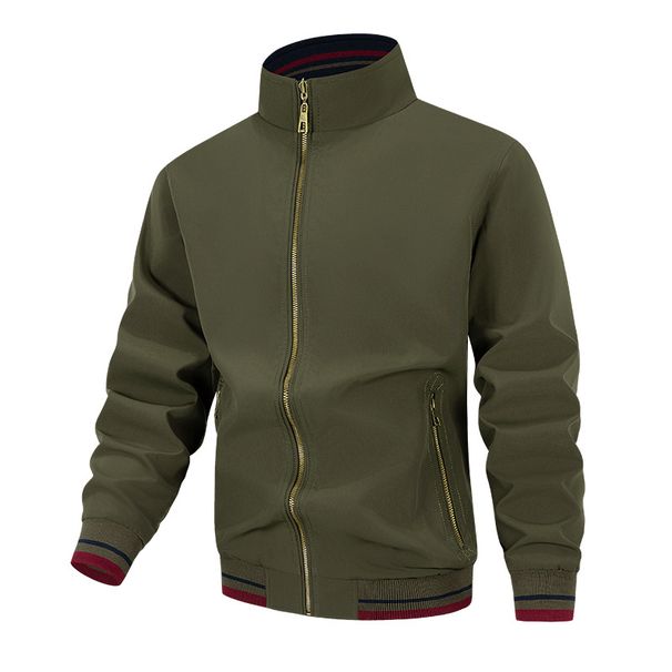 Men’s Reversible Bomber Jacket – Lightweight Polyester Zip-Up Coat With Stand Collar_voghion.com