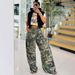 Roupas femininas verão novo camuflagem impressão cintura alta reta solto camuflagem macacão_voghion.com