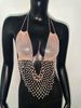 Top sexy con bretelle in rete con strass e cuciture, per feste in discoteca, Spice Girl, festival musicali, donna_voghion.com