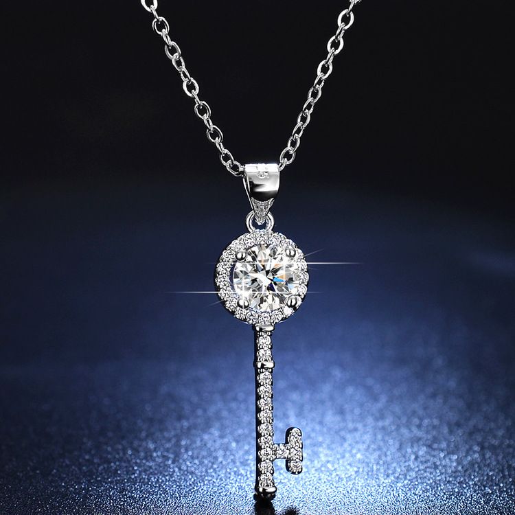 Collana con chiave in diamante Mosan simulato, classica da donna, con ciondolo da un carato, gioielli di moda Kwai Live Broadcast_voghion.com