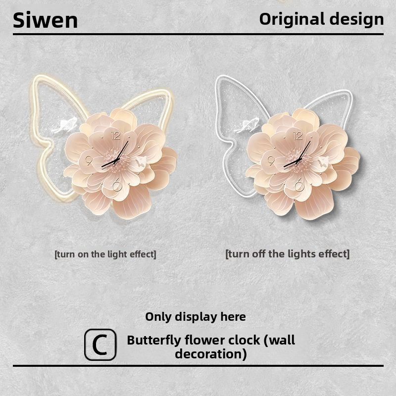 2025 New Restaurant Decorative Painting With Creative Butterfly Entrance Living Wall Lamp Dining Room Hanging Clock_voghion.com