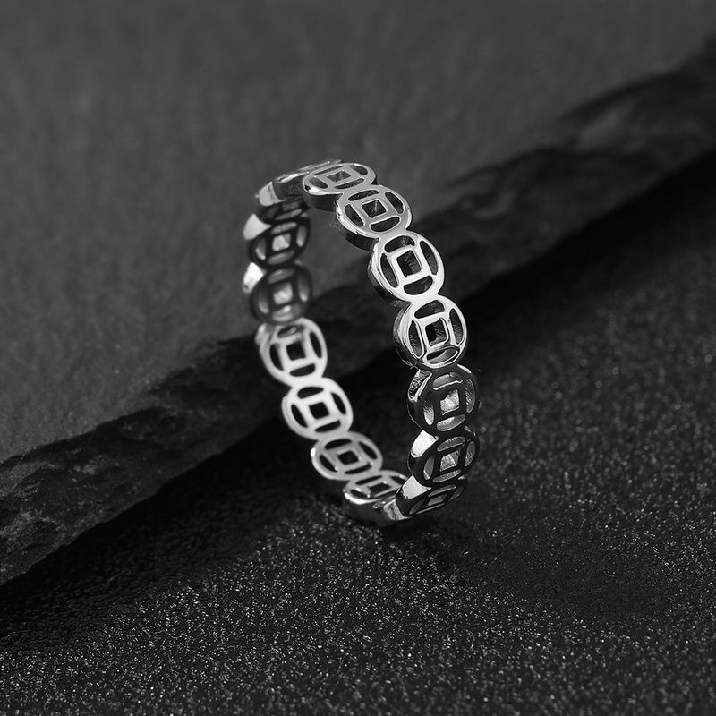 Gioielli in acciaio inossidabile scavati per attrarre ricchezza, monete di rame per il trasporto, anello in acciaio al titanio per l'indice,_voghion.com