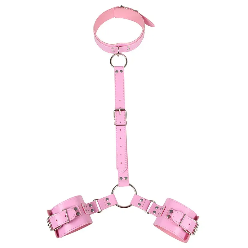 Sexy Handschellen hinter dem Rücken mit Kragenhals SM Bondage Pu-Leder Sexsklavin Fesseln Hände Bindung Manschetten für Frauen BDSM_voghion.com