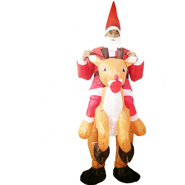 Vendita diretta in fabbrica, costumi divertenti per feste di Natale al bar, vecchio che cavalca un cervo, costume gonfiabile da spettacolo, burattino, costume da palcoscenico_voghion.com