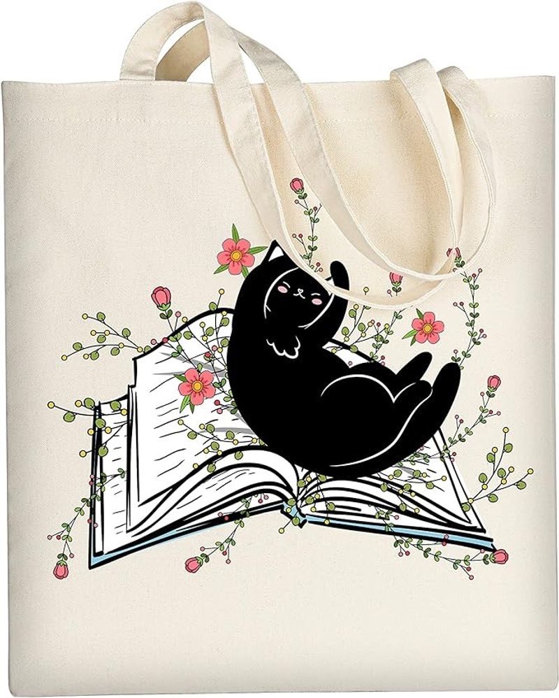 Borsa a tracolla in tela con stampa a farfalla e gatto, per studenti di tendenza_voghion.com