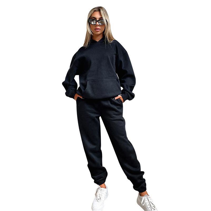 Zweiteiliges Set mit lässigem Print für Damen und langärmeligem Fleece-Hoodie-Set_voghion.com