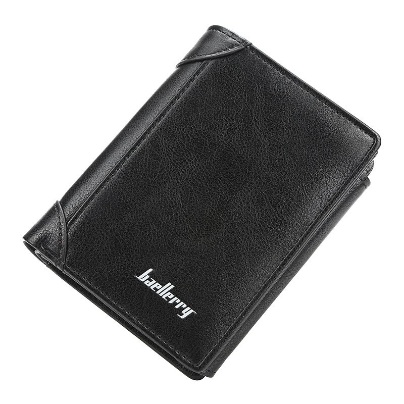 Portafoglio da uomo corto Baellerry verticale con slot multi-carta, piccolo portafoglio tri-fold, portamonete con fibbia sottile_voghion.com