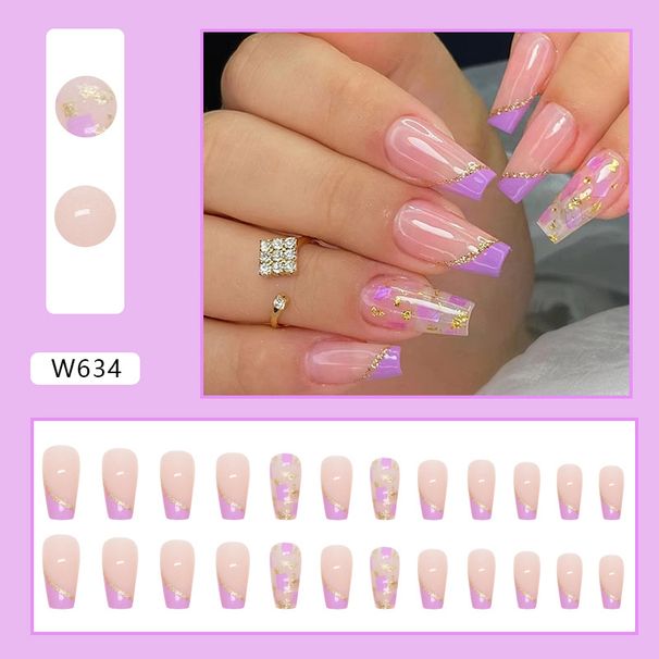 Semplice nail art con lamina d'oro viola mostra unghia bianca semplice a forma di unghia a forma di unghia_voghion.com