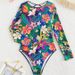 Neuer einteiliger Badeanzug für Damen, langärmelig, Blumendruck, rückenfrei, konservative Surf-Bademode, hohe Elastizität, Polyester-Spandex_voghion.com