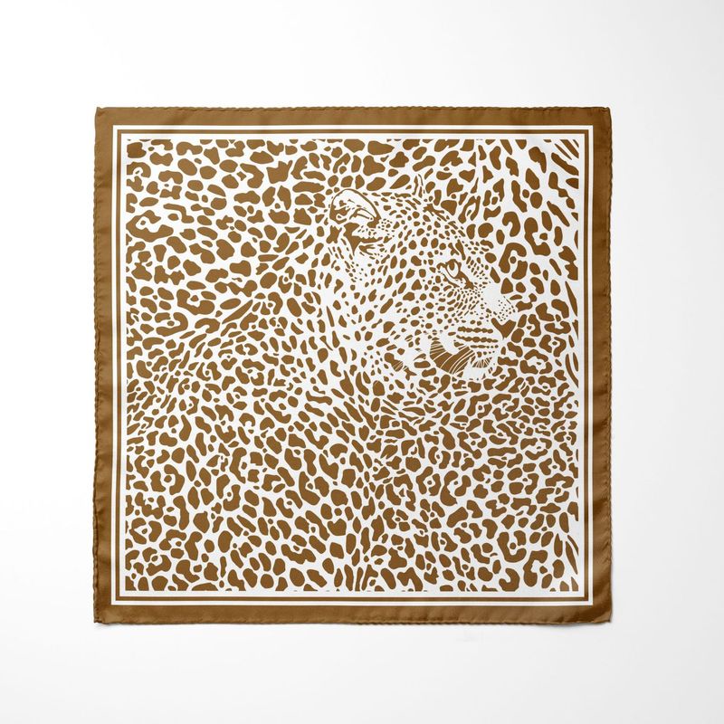 100% Mulberry Silk Scarf - Summer 2025 Leopard Print Twill Square Scarf, Lightweight & Breathable_voghion.com