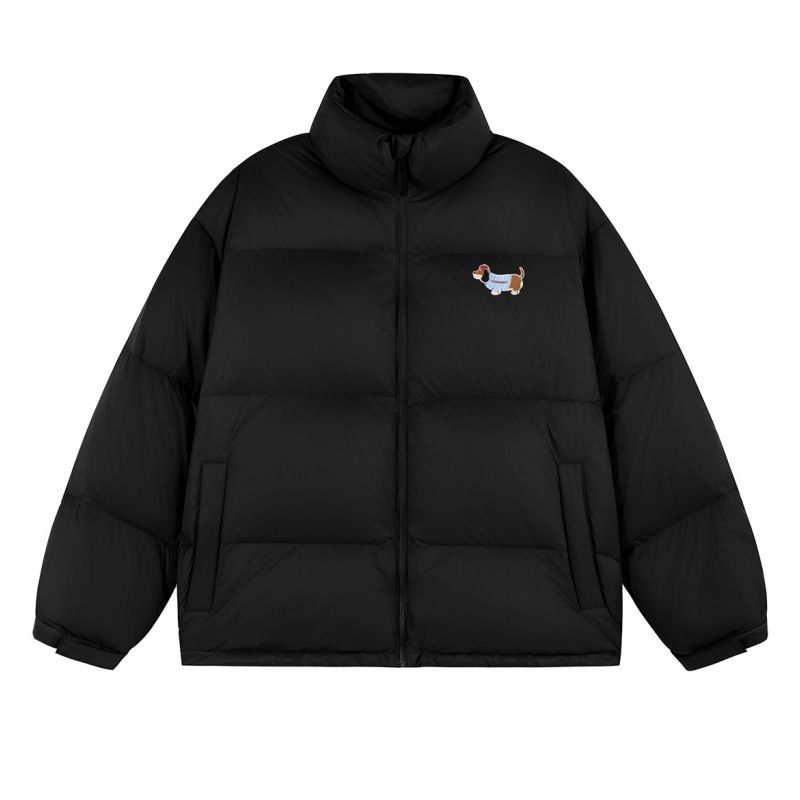 Kurze Pufferjacke für Damen mit Dackel-Patch, Magic Tape-Verschluss, modischer Freizeitmantel im Paar-Stil_voghion.com